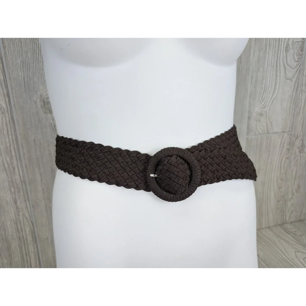 Chico's Braided Stretch Belt  S/M Brown Loop Buckle Boho Western 70s Cottagecore